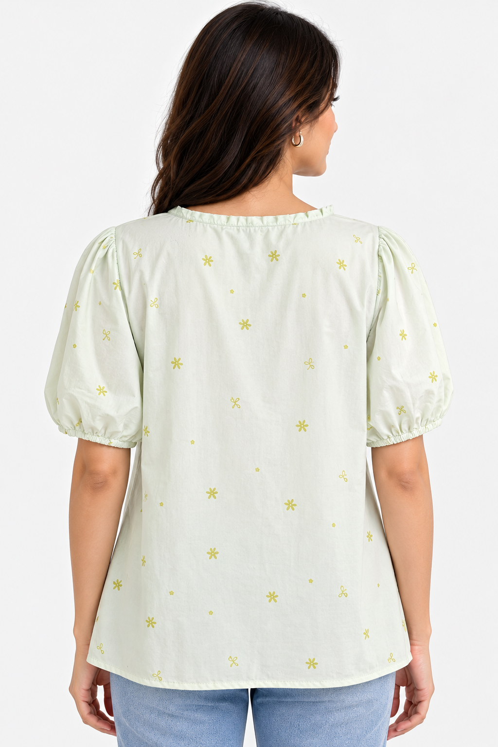 Women’s Floral Printed Peplum Top | Puff Sleeve Loose Fit Casual Top | Tie-Front Cotton Top
