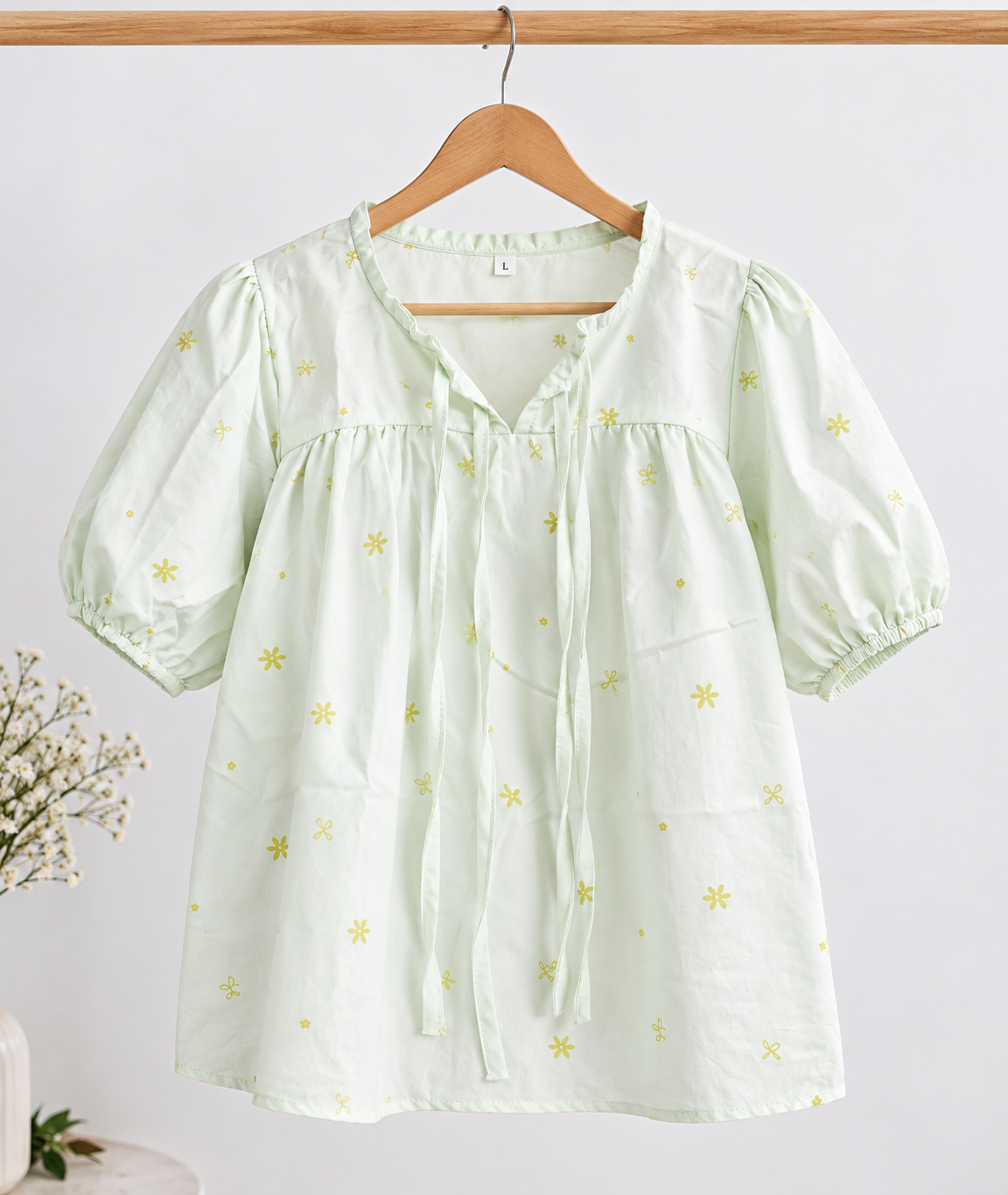 Women’s Floral Printed Peplum Top | Puff Sleeve Loose Fit Casual Top | Tie-Front Cotton Top