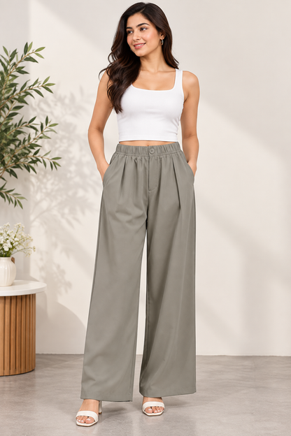 Women’s Premium Wide Leg Pants | Relaxed Fit Synthetic Trousers |  Casual Trousers