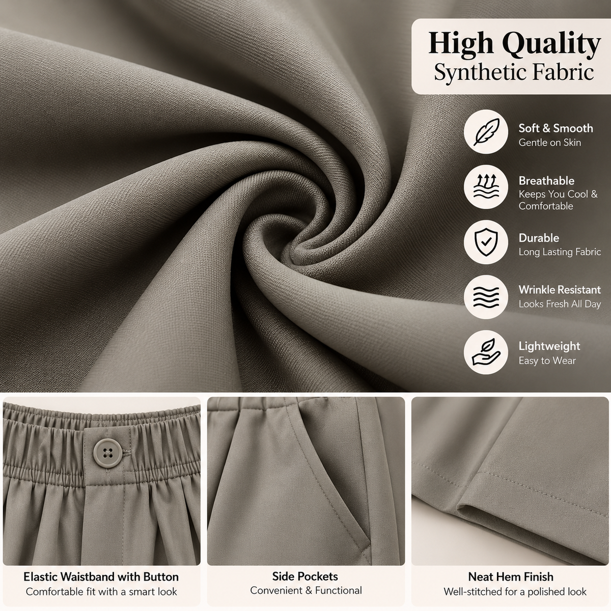 Women’s Premium Wide Leg Pants | Relaxed Fit Synthetic Trousers |  Casual Trousers