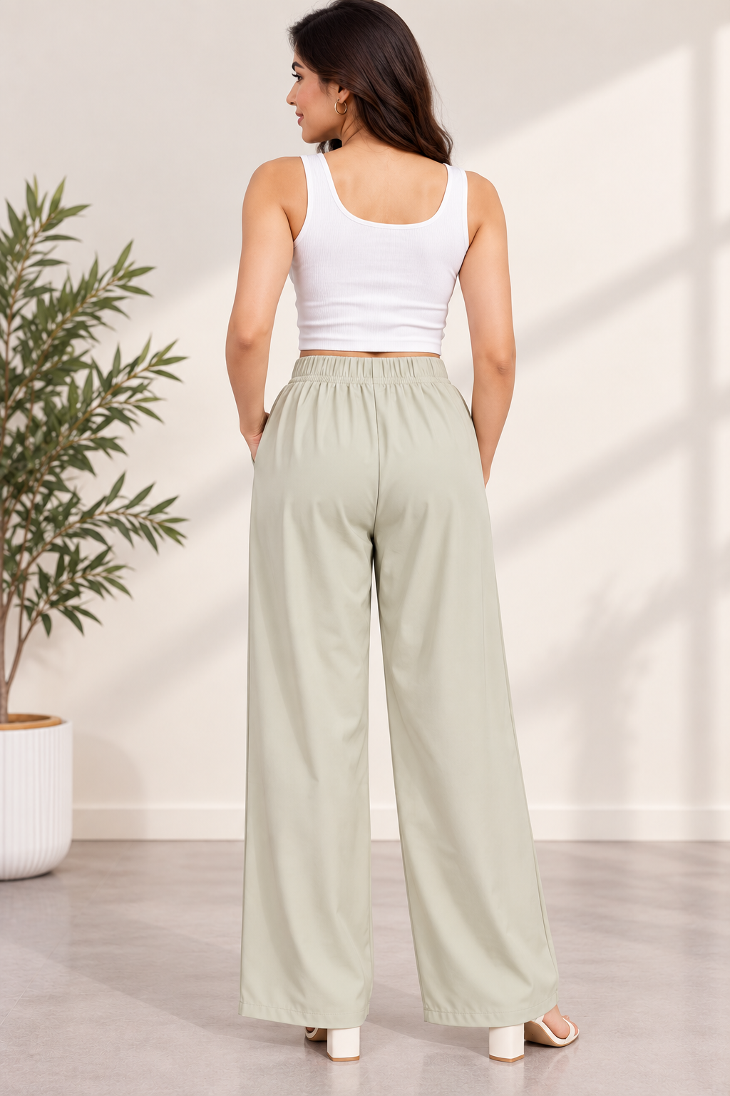 Women’s Premium Wide Leg Pants | Relaxed Fit Synthetic Trousers |  Casual Trousers