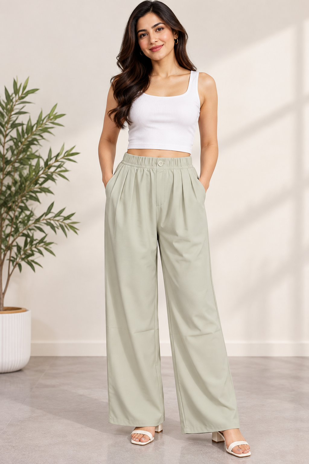 Women’s Premium Wide Leg Pants | Relaxed Fit Synthetic Trousers |  Casual Trousers