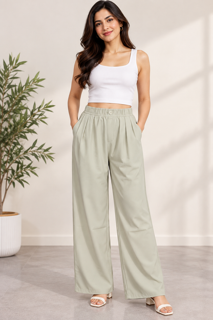 Women’s Premium Wide Leg Pants | Relaxed Fit Synthetic Trousers |  Casual Trousers