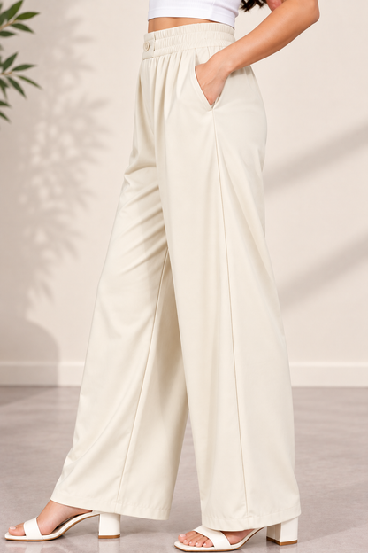Women’s Premium Wide Leg Pants | Relaxed Fit Synthetic Trousers |  Casual Trousers