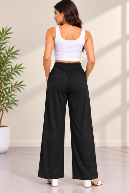 Women’s Premium Wide Leg Pants | Relaxed Fit Synthetic Trousers |  Casual Trousers