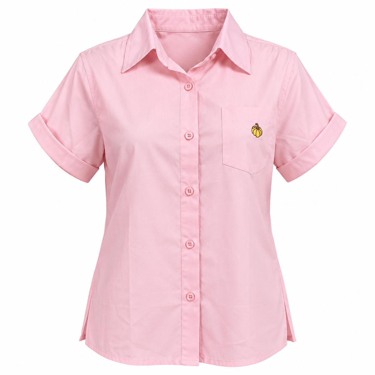 Women’s Pink Short Sleeve Button Down Shirt – Korean-Inspired Casual Shirt
