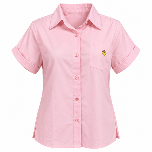 Women’s Pink Short Sleeve Button Down Shirt – Korean-Inspired Casual Shirt