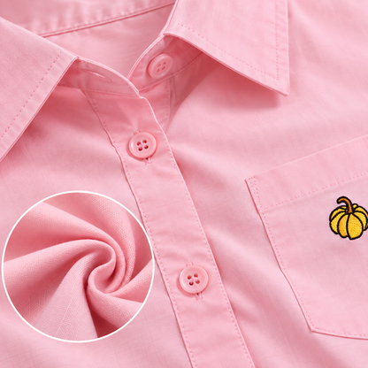 Women’s Pink Short Sleeve Button Down Shirt – Korean-Inspired Casual Shirt