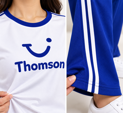 Women’s Premium Imported Cotton Sports Tracksuit Set | Free Size Blue & White T-Shirt with Track Pants | 2 Piece Activewear Set