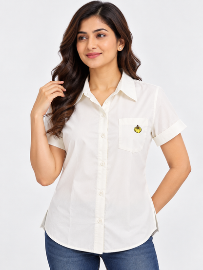 Women’s Pink Short Sleeve Button Down Shirt – Korean-Inspired Casual Shirt